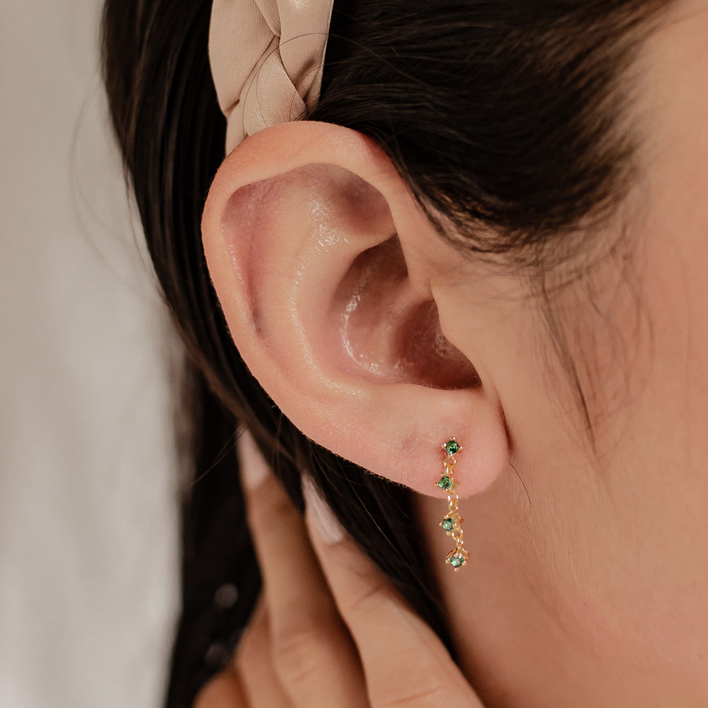 Boucles d’Oreille Quatuor de Gemmes Vertes Sterling Argent